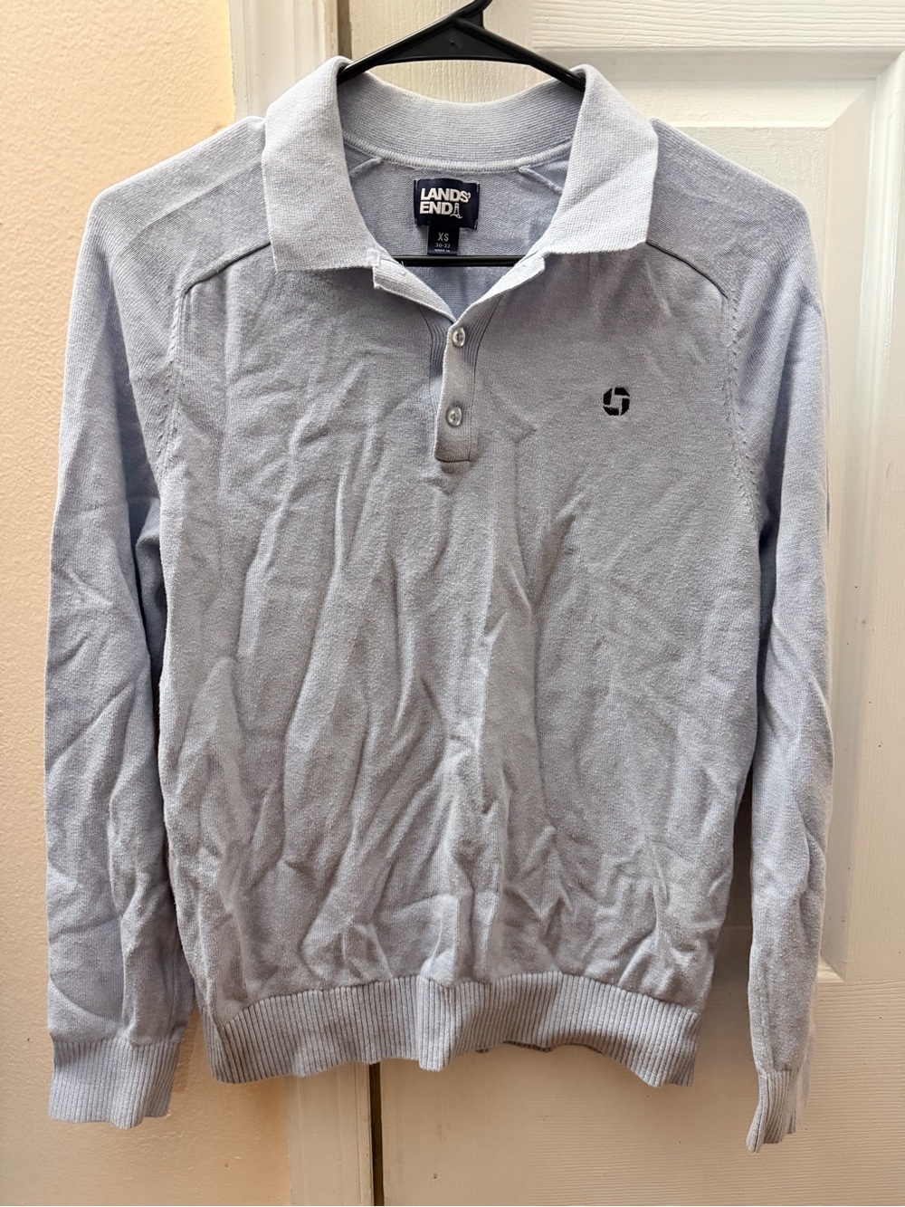 Chase Bank Logo Lands' End Light Blue V-Neck Polo Sweater